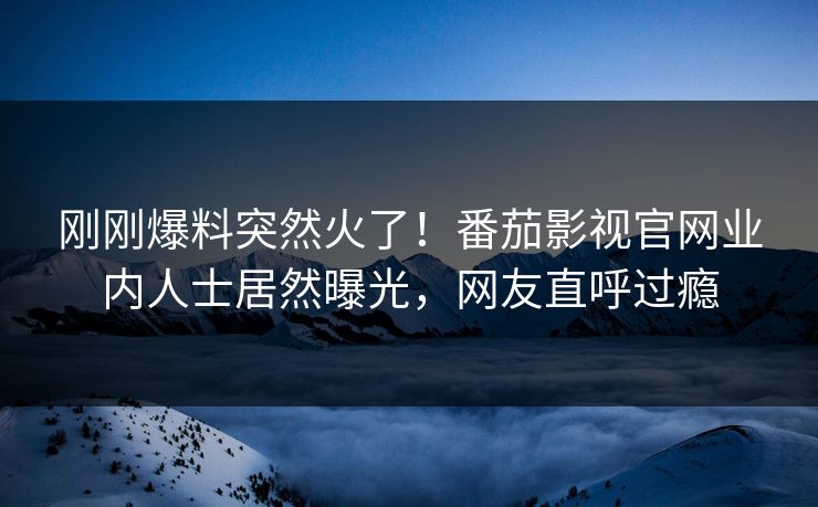 刚刚爆料突然火了！番茄影视官网业内人士居然曝光，网友直呼过瘾