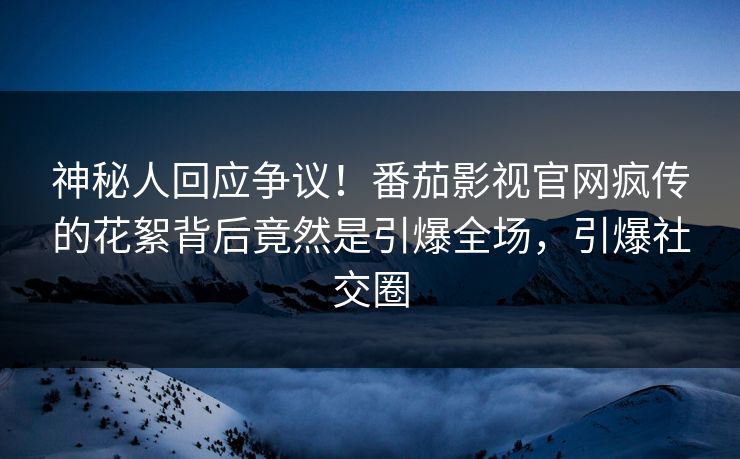 神秘人回应争议！番茄影视官网疯传的花絮背后竟然是引爆全场，引爆社交圈